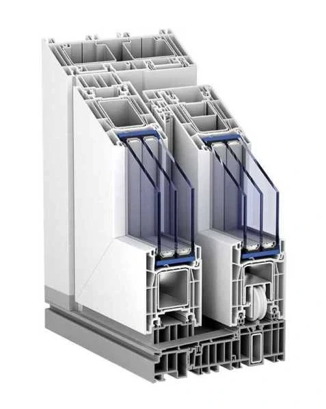 Angolo di una porta scorrevole Kömmerling Premidoor 76.